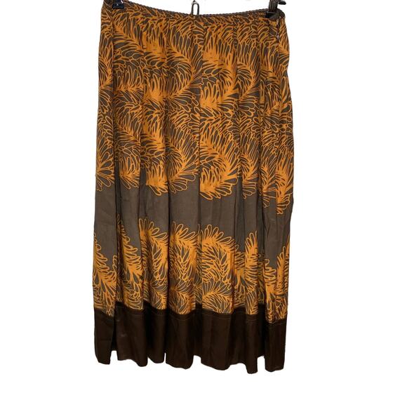 J. Jill Silk Leaf Print Box Pleat Flowy Midi Skirt Brown Orange Women 8 NWT - Picture 1 of 9